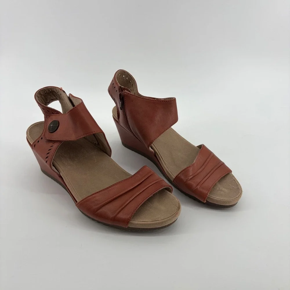 Earth Womens 11 Terra Cotta Attalea Barbados Leather Wedge Sandals Zip Up Boho